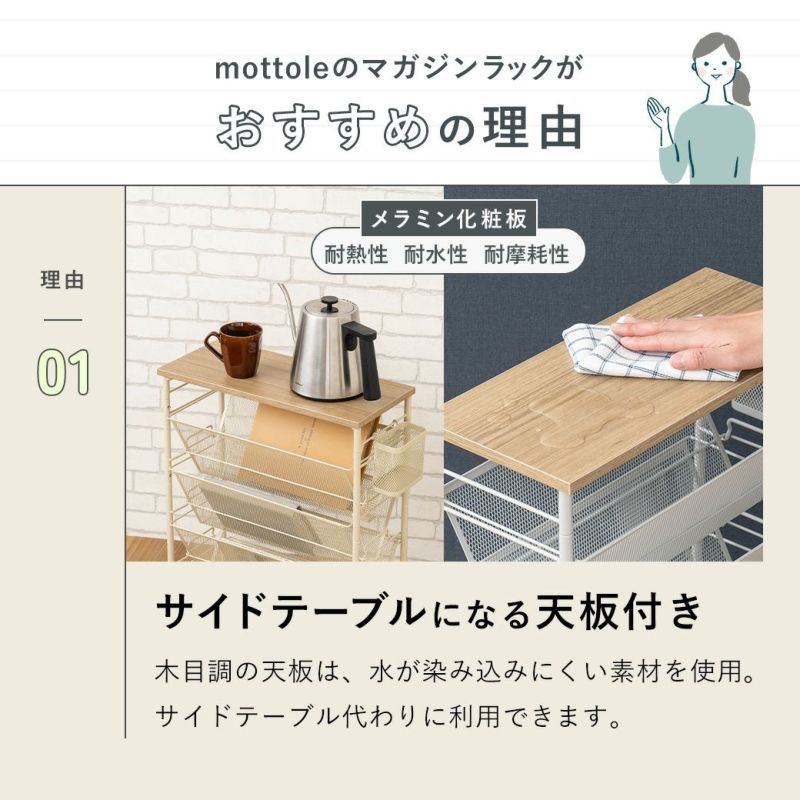 mottole マガジンラック ラック スリム キャスター 薄型 机下 デスク下